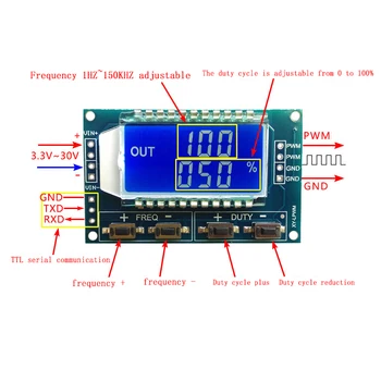 1 Hz-150 khz Generator signala Modul naknade PWM Frekvencija impulsa Radni ciklus Podesivi Modul LCD zaslon 3,3-30 1 Hz - 150 khz