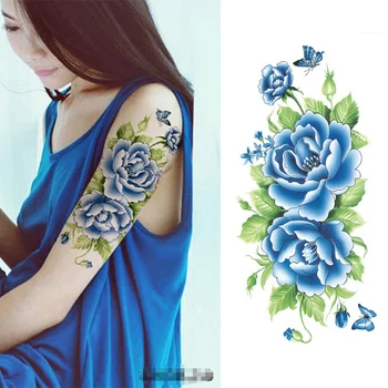 1 kom Body Art Tattoo Plava Ruža Ruka Vodootporan Privremeni Tattoo Naljepnice za Žene i Muškarce