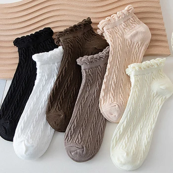 1 Par Japanskih Jednostavnih Drvenih Običnog Pamučne ženske Čarape sa Uvezivanje Svakodnevne Čarapa u retro stilu za Slatka Djevojčice, Respiring Odgovara Čarapa Srednje Dužine