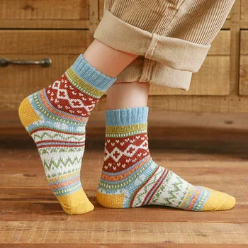 1 Par Novih Ženskih Zimske Tople Čarape, Berba Božićne Čarape u etničkom stilu харадзюку, Kašmir Topla Vunene Čarape za Žene