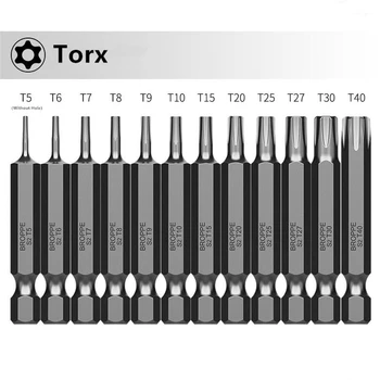 10 kom. Magnetski odvijači Torx T5/T6/T7/T8/T9/T10/T15/T20/T25/T27/T30/T40 Skup električni odvijač s шестигранным koljenica 1/4 inča 