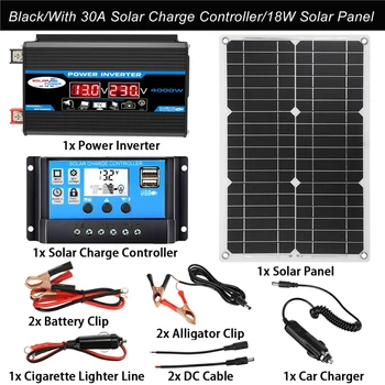 110 v/220 v Solarni Panel Sustava 18V18 W Solarni Panel 30A Kontroler Punjenja 4000 W Auto-Solar Inverter Kit Kit Za Proizvodnju električne Energije