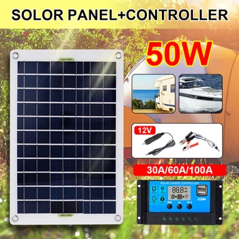 12 Paneli Solarni Komplet s 30/60/100a Kontroler Punjenja Preko USB Solarnih Ploča Sustava Za Telefon Automobila RV Brod Vanjski Punjač za Napajanje