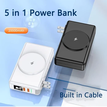 15 W Magnetski Wireless Power Bank 20000 mah Ugrađeni Kabel Utikač 22,5 W Brzi Punjač Powerbank za iPhone 13 Huawei Xiaomi Повербанк