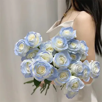 1PC Ruža Umjetno Cvijeće Trenutno Dodir Led Blue Rose Vjenčanje Kuće Umjetne Ruže Cvijet za Valentinovo Lažna Svila, Cvjetne Dekoracije