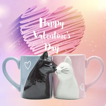 2 komada Raskošan Poljubac Mačka Šalice Par Keramičke Šalice Bračni Parovi Godišnjicu Jutarnju Šalicu za Mlijeko, Kava i Čaj za Doručak Valentinovo