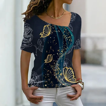 2022 Ljetne Ženske Majice sa 3D Ispis Leptir, V-oblika Dekoltea, Ženski Pulover, Casual Moda Vanjska Odjeća, Majice Novog Dizajna