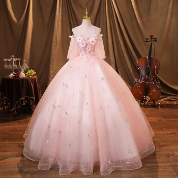 2022 Nove Slatke Ružičaste Bujne Haljine Sa slobodnim Donje Suknje Lijepo Loptu Haljina Princeze s Cvjetnim Uzorkom 5 Boja Plus Size Večernja Haljina