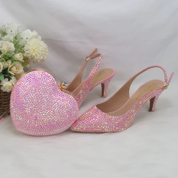 2022 Novi dolazak, ružičaste cipele vjenčanje s oštrim vrhom i сумочкой u obliku srca, ženske cipele-brod na visokim tankim potpeticama, večernje cipele, sandale-cipele s remenčićem oko gležnja