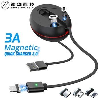 3A Magnet, Kabel za Punjenje 3 u 1 USB Kabel za Punjenje Type C magnetski Kabel Micro USB Magnetsko Punjač Za iPhone 12 Redmi note 8 pro