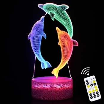 3D Delfin Sirena Lampe Šarene Led Svjetla Za Dom Dekor Sobe Touch Daljinski Upravljač Vremenski Noćni Blagdanski Dar Svjetla