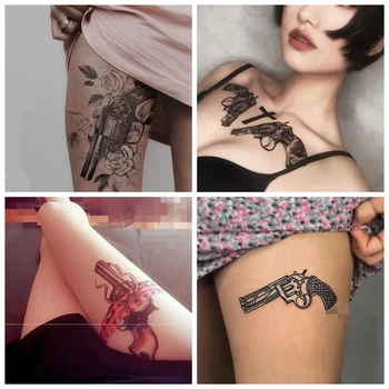 4 kom Pištolj Ruža Privremeni Tattoo Naljepnice Ženska Seksualna Moda Cvijet Noga Ruka Umjetnost Lažne Tetovaže Vodootporan Skup Tetovaže Ukrasi