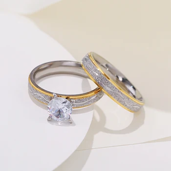 4 mm Par Vjenčano Prstenje za Zaljubljene, za Žene, Muškarce, Prsten od Nehrđajućeg Čelika s kubični cirkon, Nakit u Korejskom Stilu za Vjenčanje WC033