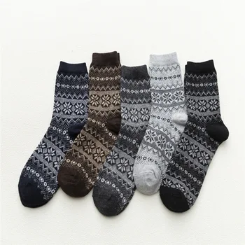 5 parova Jesensko-zimskih čarapa od Onda vune, gospodo Svakodnevne Čarape srednje dužine, Obložen toplim Kariranih Obostrani muške Čarape s okus cvijet