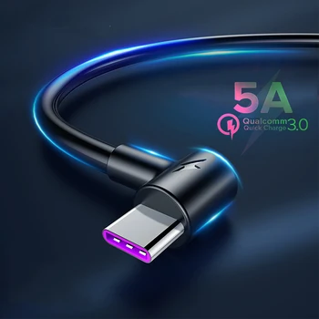 5A Supercharge USB Type C Kabel 90 Stupnjeva Brzo Punjenje Za Huawei P30 Mate 20 Pro Samsung S9 S10 Usb Punjač-C Kabel za prijenos Podataka Type-C