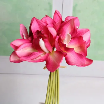 6 glava Umjetnog Cvijeta Цимбидиум za uređenje Doma Tablica Orhideja Pravi Dodir Cvijet Vjenčanje Buket Rekvizite za snimanje Fotografija