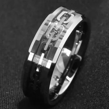 8 mm Muških Prstena Od Volfram Karbida Prsten Srebrne Boje Lanac Centar Godišnjicu Zaručnički Prsten Muška Moda Nakit