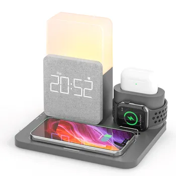 Bežični Punjač 3 u 1 Brzo Punjenje postaja s Digitalna Budilica noćno svjetlo Kompatibilne Sat iPhone 13 AirPods Galaxy S20