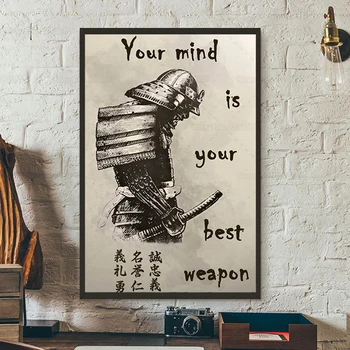 Bushido Самурайский mač Platnu Japanski Ratnik, samuraj Citat Plakat Tvoj um-tvoje je najbolje oružje Zid art dekor