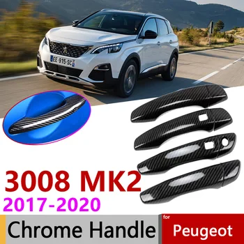 Crna ugljičnih vlakana Eksterijera za Peugeot 3008 MK2 2017 ~ 2022 2019 2020 Poklopac Ručke na Vratima Auto Oprema Naljepnice Kit Završnu obradu Krom