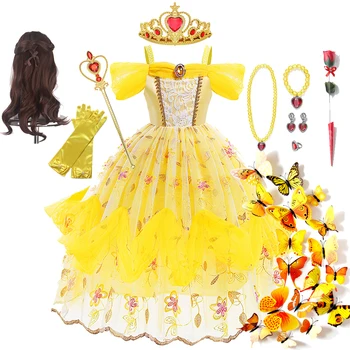 Disney/ Haljina princeza Belle za djevojke Cosplay, Odijelo Babes i Čudovišta na Noć vještica Za Djecu, Dječja Smještaj za Haljinu za rođendan, od 2 do 10 godina