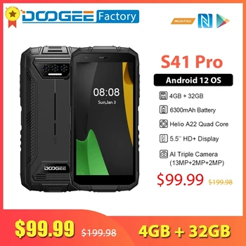 DOOGEE S41 Pro 4 GB 32 GB Izdržljivi pametni telefon 6300 mah 5,5-Inčni IPS HD Ekran 13MP AI Trostruka skladište Android 12 NFC 4G Mobitel