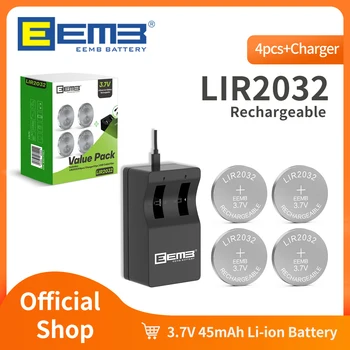 EEMB 4KOM LIR2032 Punjiva Baterija Sa Punjačem 2032 3,7 U Akumulator 45 mah Litij Baterije Za Kovanice