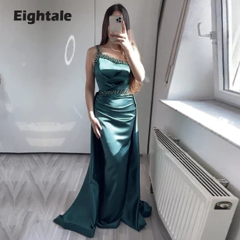 Eightale zelena večernjih haljina za vjenčanja, satin perle i bisera duge jedno rame s naborima elegantan Prom haljina Sirena