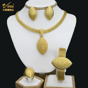 Etiopljanin Luksuzni Nakit Afrički Komplet Nakita Od Perli Dubai Zlatne Boje Ogrlica I Naušnice Za Žene Indijski Nevjesta Vjenčanje Zbirka