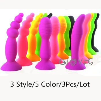 FAAK 3 kom./lot, fluorescentno obojeni analni čep, dojenče, silikonska analni čep za početnike, analni seks-igračke, perle, pluta, seks-proizvodi za odrasle
