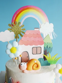 Farma životinje puževa Torta Topper Rainbow Sunce Kuća Djeca Sretan Rođendan Crtani Ukras za Tortu