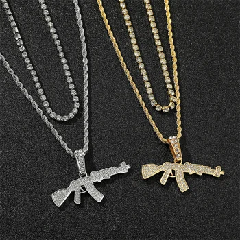 Hip-Hop AK47 Pištolj Privjesak Ogrlica Višeslojni Gorski Kristal Muškarci i Žene Hip-Hop Modni Nakit Rođendan Darove za Prijatelje