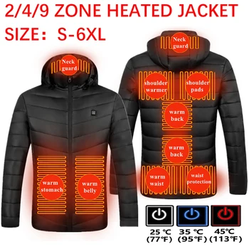 Jakna sa grijanjem, muška i ženska, prsluk s grijanjem u zoni 2-9, pamučna jakna s kapuljačom za punjenje putem USB-odjeća za planinarenje planinarenje