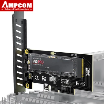 Kartica adaptera AMPCOM M. 2 NVME SSD za PCIe 4.0, 64 Gb/s SSD PCIe 4.0 X4 Kartica za proširenje za stolna RAČUNALA, Puna brzina PCI-E GEN4