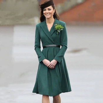 Kate Middleton, Moderan Elegantan Večernjim Uredski Ženske haljine, Donje Jesensko-Zimska Haljina S Dugim Rukavima, Luksuzni Zelena Haljina, Ženski Veličina 3XL