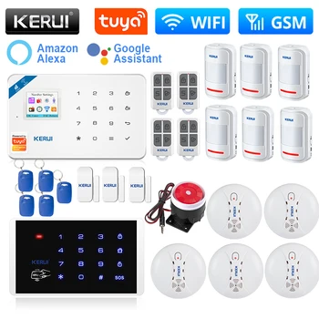 KERUI W181 Tuya Pametna Kuća Set Alarm WI FI, GSM Alarm Podrška Alexa Senzor Pokreta, Senzor za Vrata 120 db Sirena Tipkovnica RFID