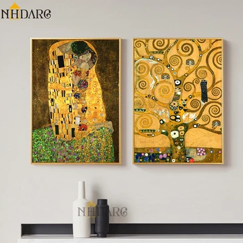 Klasičan Slikar Gustav Klimt Poljubac Zlatno Drvo Platnu Art Print Slikarstvo Plakat Zidni Paneli Dnevni Boravak Ukras Kuće