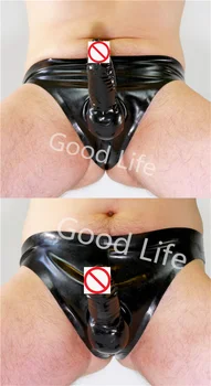 Latex Gaćice Gumene, Muške Crne Uske Kratke hlače s Kondomom Pennis Donje Rublje Body Latex Gaćice