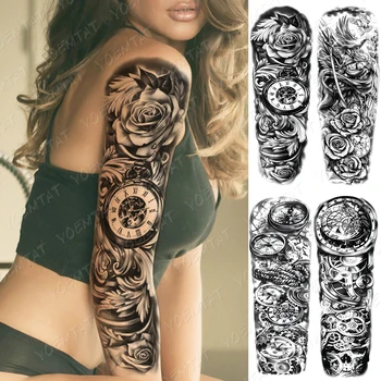 Lažna Ruka Rame Tattoo Rukava Privremena Tetovaža Za Muškarce Žene Rosa Cvijet Božur Velika Ruka Lažni tattoo Naljepnice Zmija Kana Tetovaža