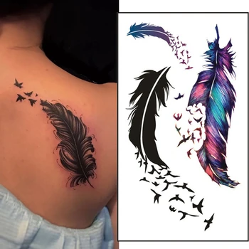 Leptir Ptica Pero Tattoo Naljepnice Ruka Sise Body Art Privremena Tetovaža Vode Transfer Cvijet Pismo Vodootporan Lažne Tetovaže