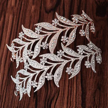 Luksuzni Silver Color Crystal Lišća Vinove Loze Svadbeni Tiaras Krune Vjenčanje Pribor Za Kosu Gorski Kristal Kazališni Crown Nevjesta Glavobolje Ukras