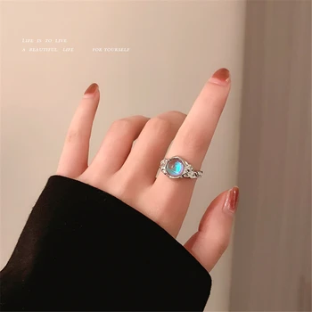 Moda Crystal Mjesečev Kamen Prsten Ženska Niša Retro Stil Jednostavan Slatki Cool Prsten Hladan Vjetar Ručni Modni Nakit 2023