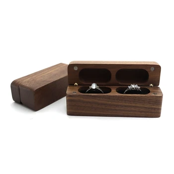Moderan Drveni Kutija za Prsten na 2 Prsten, Tanki Dvostruki Držač za Pohranu Prstenova, Moderna Kutija za Pohranu Vjenčano Prstenje, Ukrasne Kutija s Poklopcem