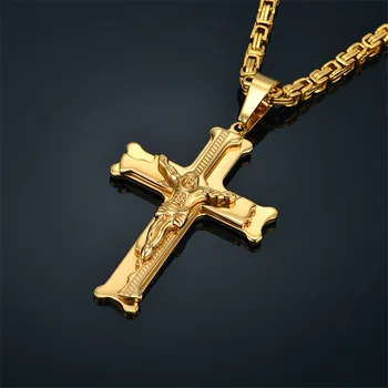 Moderan Vizantijsko Lanac, Križ Krista od Nehrđajućeg Čelika Duga Ogrlica za Muškarce Zlatne Boje Upečatljiv Nakit Nakit ogrlica largos