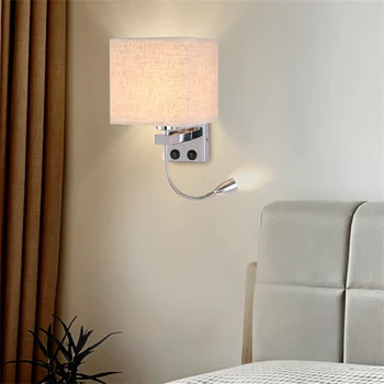 Moderni Ugovorna Led Zidne Svjetiljke E27 S Malo Прожектором i USB Port za Punjenje Za Spavaće sobe Noćni Tkanina Abažur Lampe