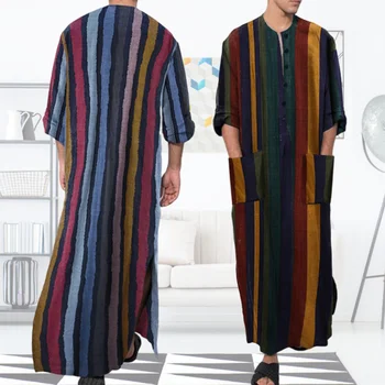 Muška Spavaćica Haljine Arapska Prugasta Košulja Etnička Odjeća S Dugim Rukavima Klasicni Kimono Osnovna Suknja Pamuk Ogrtač Donje Rublje