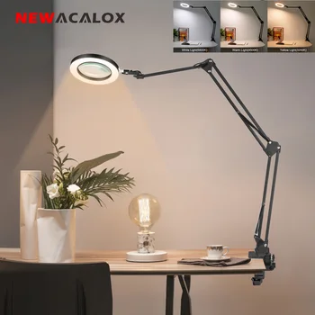 NEWACALOX 5X Povećalo sa Svjetlom i Isječak 3 Boja Profila potpuno podesiv led Žarulja promjenjive ona Podesiva Okretni držač Žarulja-Lupa