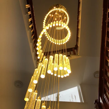 Nova led luster zlatna dvoetažni potkrovlje dnevni boravak stepenice duge kristalnim lusterima Ukras stepenice hotela privjesak