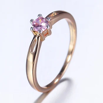 Novi Elegantan 585 Rose Gold bojama Roza Kamen CZ Prsten za Žene i Djevojčice Šuplje Prsten Vjenčanje Vjenčanica Modni Nakit GR72