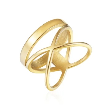 Novi Modni Nakit Od Nehrđajućeg Čelika Zlatne Boje Večernji Modni Prsten Okrugli Plus Križ Prsten Za Žene Vjenčano Prstenje